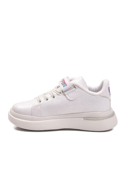 White Patent Leather Glittery Velcro Light Flexible Girls Sports Shoes 2540-26K P
