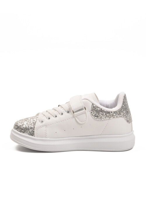 White Glittery Velcro Lightweight Girls Sneakers 2540-26K F