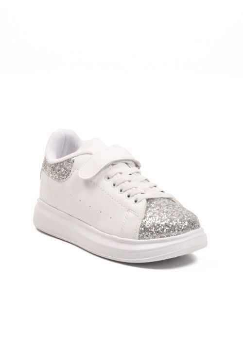 White Glittery Velcro Lightweight Girls Sneakers 2540-26K F