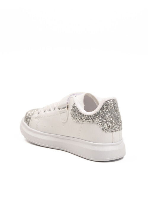 White Glittery Velcro Lightweight Girls Sneakers 2540-26K F