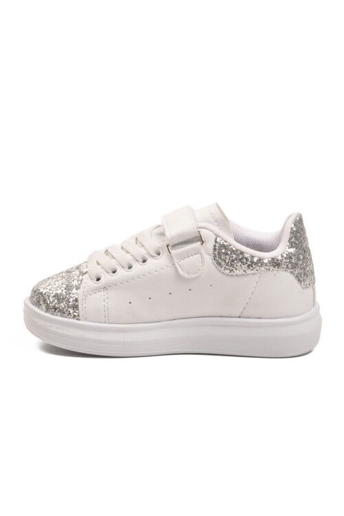 White Glittery Velcro Light Flexible Girls Sports Shoes 2540-26K P