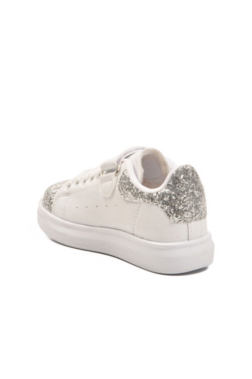 White Glittery Velcro Light Flexible Girls Sports Shoes 2540-26K P