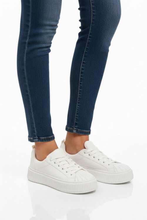 Beyaz Bağcıklı Unisex Spor Ayakkabı Grov 410 G