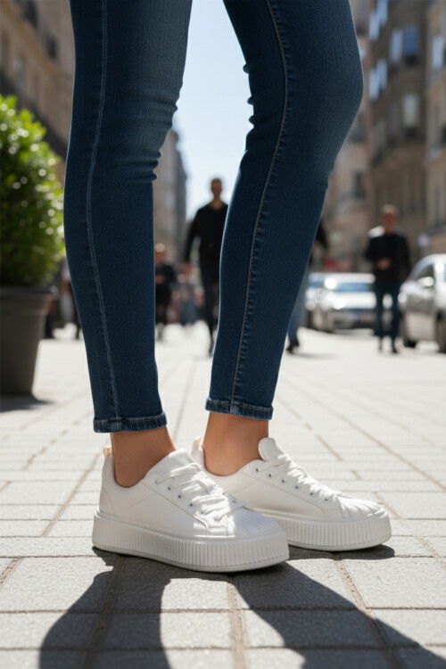 Beyaz Bağcıklı Unisex Spor Ayakkabı Grov 410 G