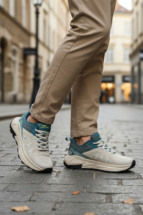 Beyaz Yeşil Fileli Hafif Esnek Erkek Spor Ayakkabı Warren M