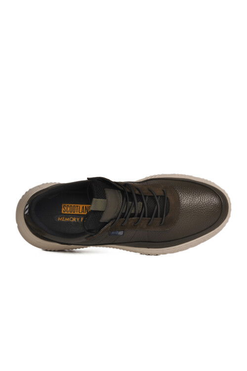 Khaki Genuine Leather Memory Foam Mens Casual Shoes 152-22487 M