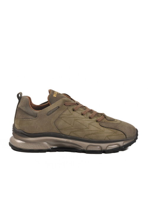 Khaki Laced Genuine Leather Mens Sneakers 2623 M