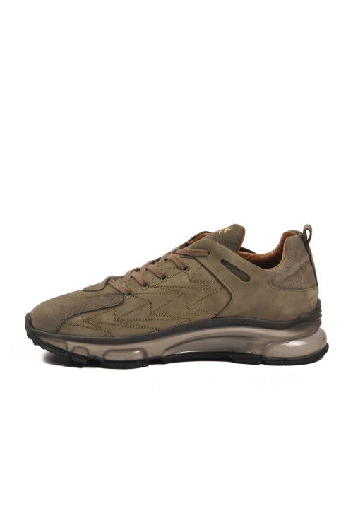 Khaki Laced Genuine Leather Mens Sneakers 2623 M