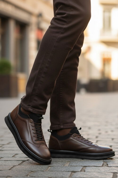 Brown Genuine Leather Large Size Mens Casual Shoes 2517 M