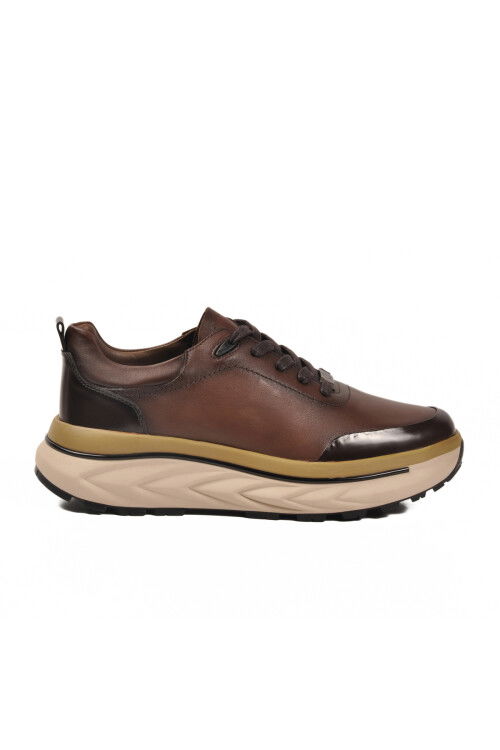 Brown Genuine Leather Lace-Up Mens Sneakers 152-22390 M