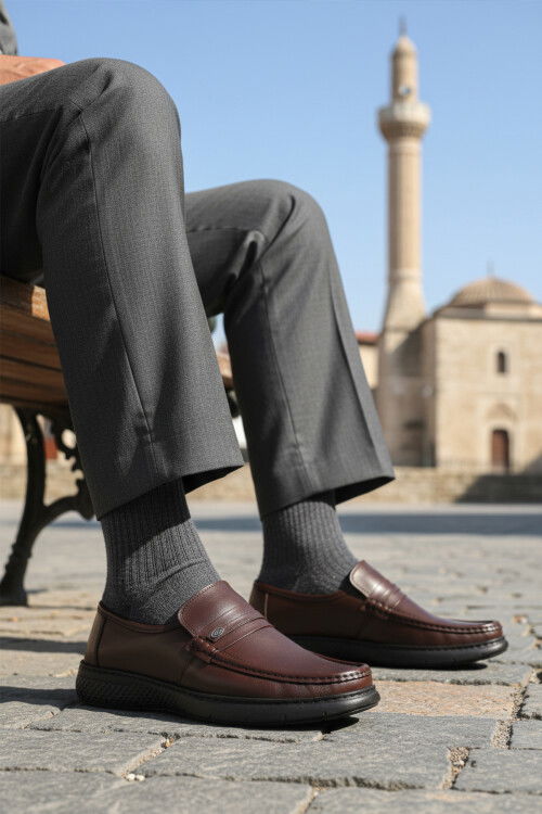 Brown Genuine Leather Mens Casual Shoes DSN 2030 M