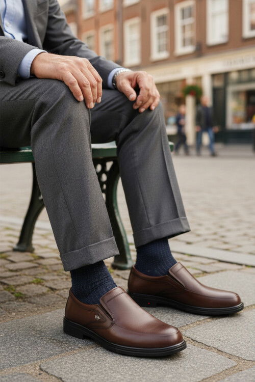 Brown Genuine Leather Mens Casual Shoes DSN 2036 M