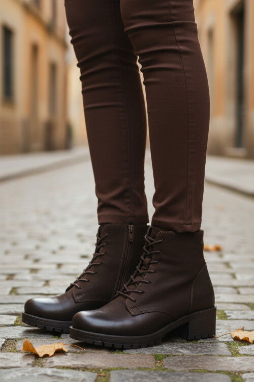 Brown Nubuck Genuine Leather Non-Slip Fleece Inside Womens Boots 3312K Z