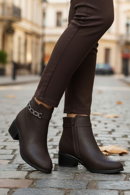 Kahve Fermuarlı Polarlı Kadın Topuklu Bot 325131 Z