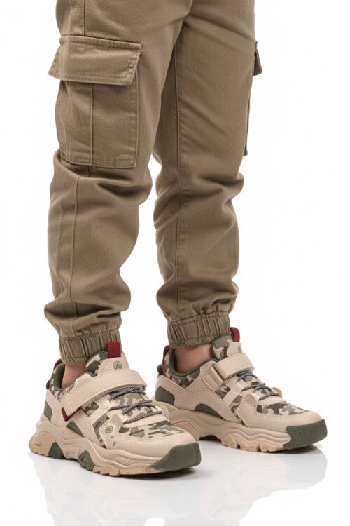 Cream Velcro Lightweight Flexible Boys Sneakers 2021 F