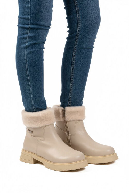 حذاء نسائي مقاوم للبرد مبطن بالصوف الكريمي، نعل مانع للانزلاق، PC-55268 Z