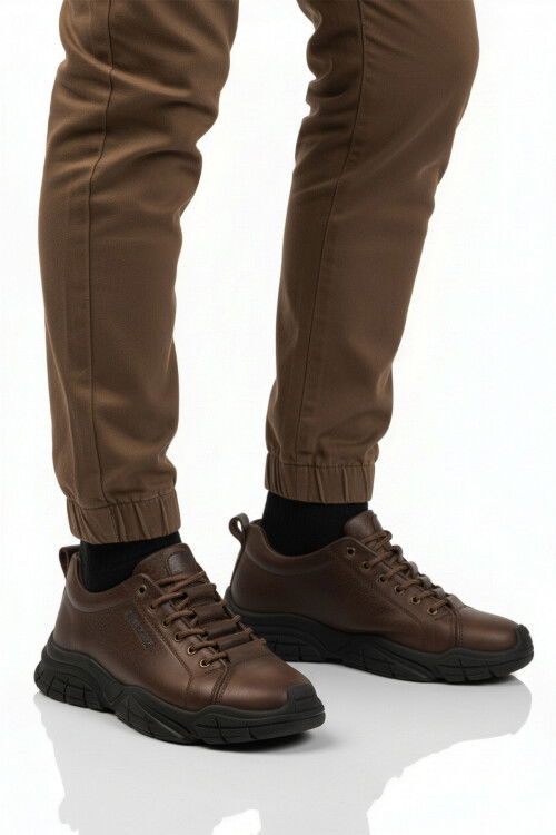 Kahve Hakiki Deri Dar Kalıp Erkek Casual Ayakkabı 260037 M