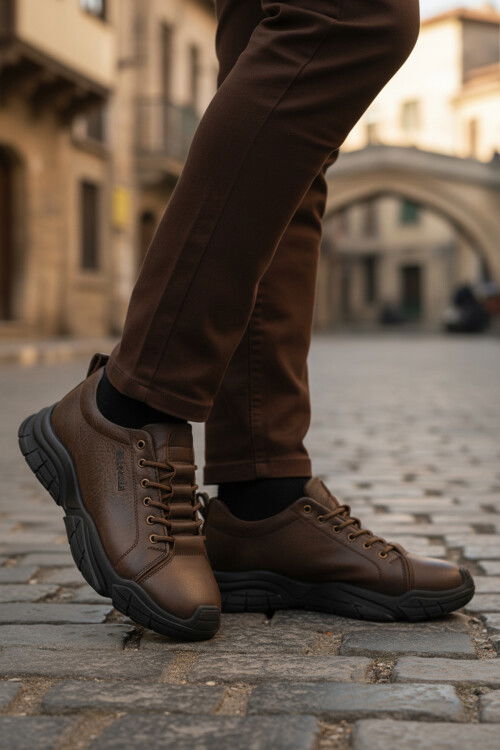 Kahve Hakiki Deri Dar Kalıp Erkek Casual Ayakkabı 260037 M