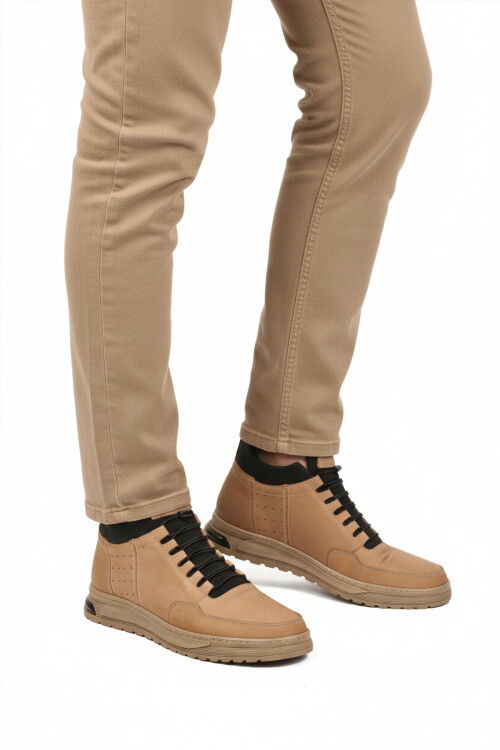 Sand Nubuck Genuine Leather Fur Lined Non-Slip Mens Boots 727 M