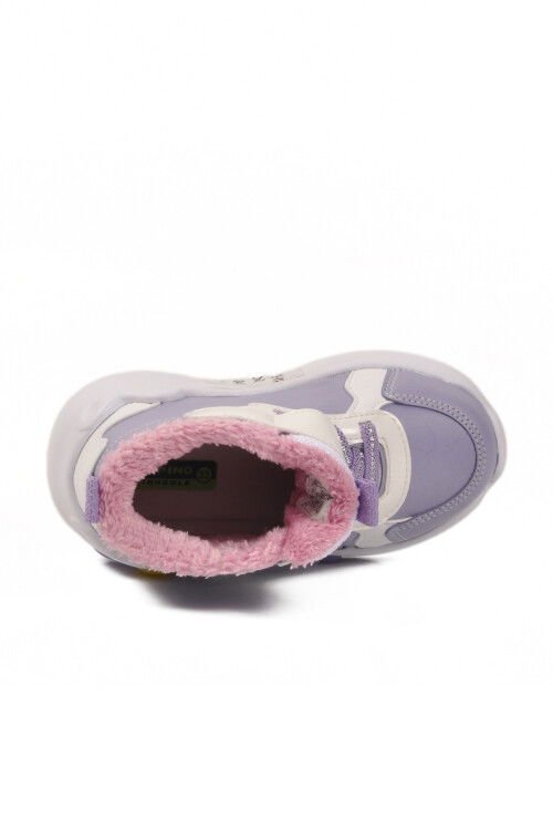 Lilac Velcro Lighted Furry Anatomical Baby Boots 2058 B