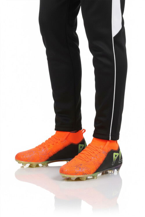 Neon Orange Black Sock Lace-Up Mens Cleats MK-252-153 M