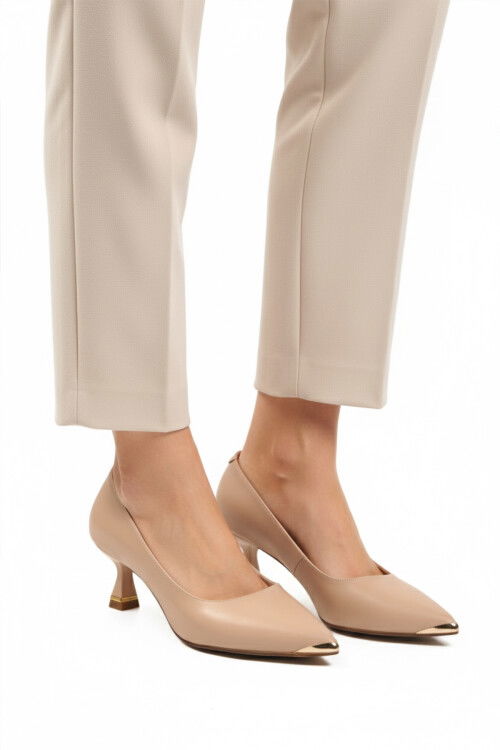 Beige Skin Thin Short Heeled Womens Evening Shoes 357171 Z