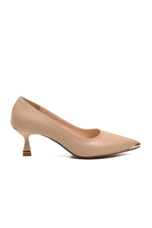 Beige Skin Thin Short Heeled Womens Evening Shoes 357171 Z