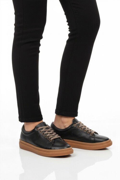 Black Lace-Up Non-Slip Sole Womens Casual Shoes PC-55071 Z