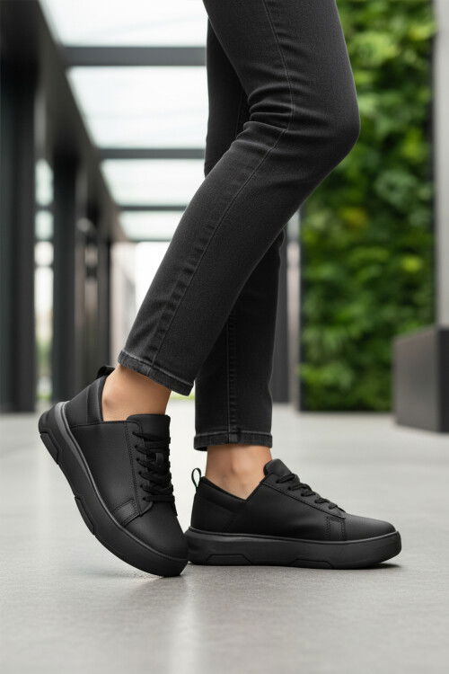 Black Thick Sole Lace-Up Unisex Sneakers OZ-03 Z