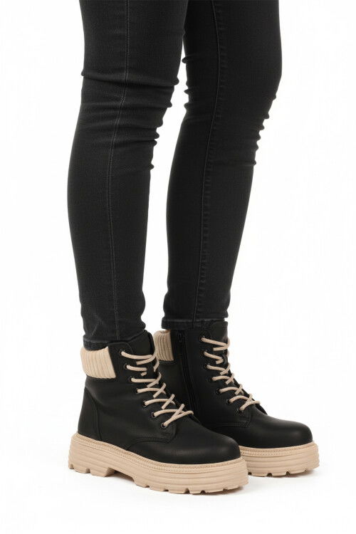 Black Beige Polar Non-Slip Sole Womens Boots Serpa 5200 Z