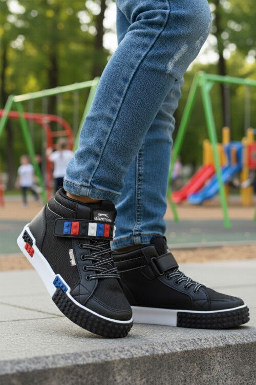 Black and White Velcro Ankle Boys Sneakers North F