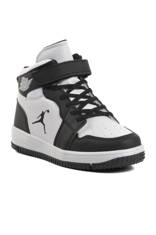 Black-White Artificial Leather Childrens Sneakers Haykat Long F