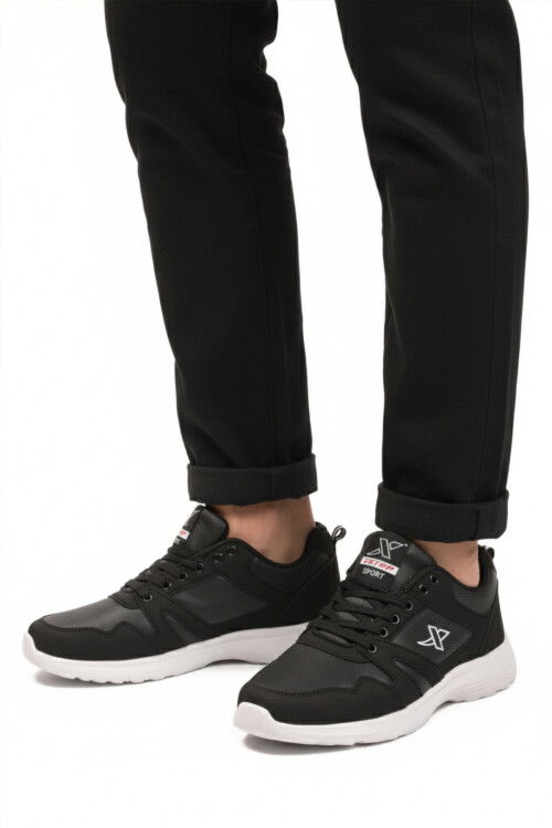 Siyah Beyaz Büyük Numara Bağcıklı Erkek Spor Ayakkabı Xstep 020-Cilt M