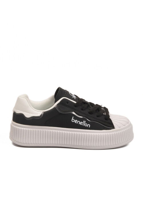 Siyah Beyaz Bağcıklı Unisex Spor Ayakkabı BNI-12152 G