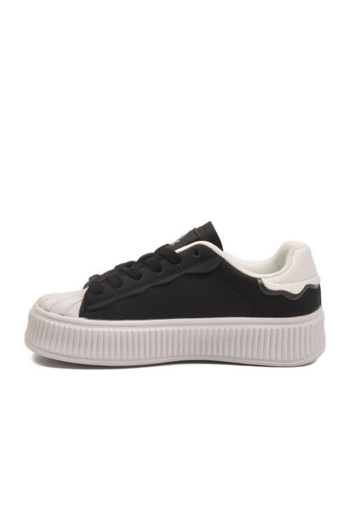 Siyah Beyaz Bağcıklı Unisex Spor Ayakkabı BNI-12152 G