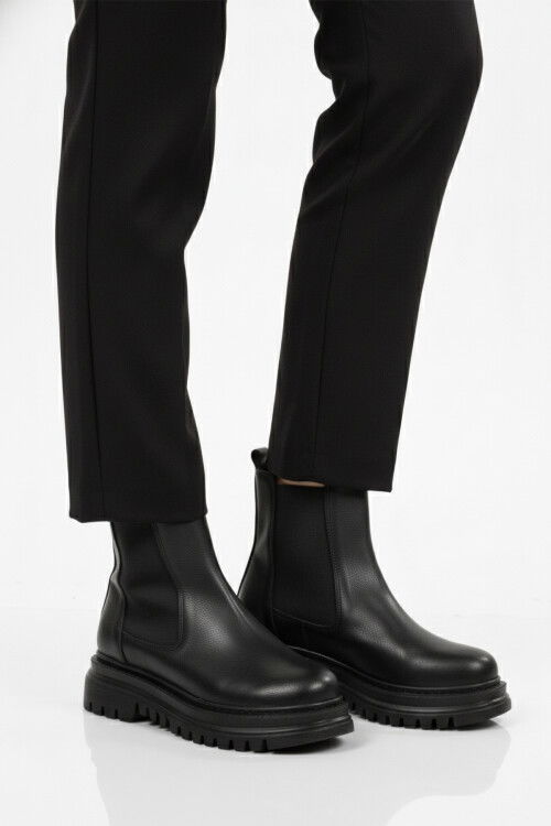 Siyah Cilt Kürklü Kolay Giyilebilir Kaymaz Kadın Chelsea Bot 473093 Z