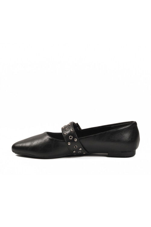 Black Skin Belted Lightweight Flexible Womens Ballerinas 209166 Z