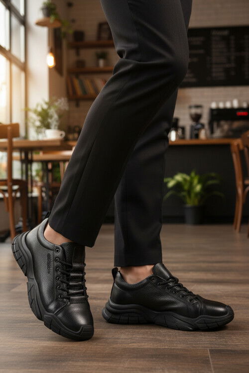 Siyah Floter Hakiki Deri Dar Kalıp Erkek Casual Ayakkabı 260037 M