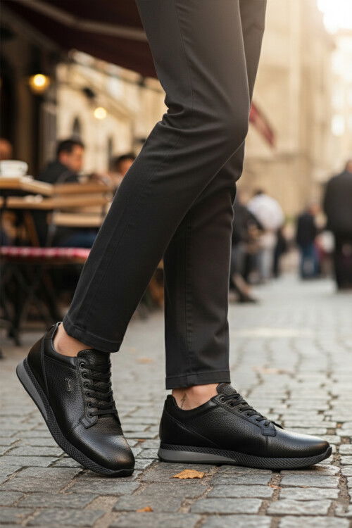 Black Floter Genuine Leather Mens Casual Shoes 3235 M