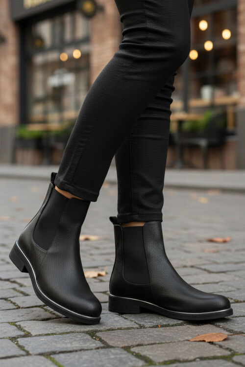 Black Floater Fur Non-Slip Easy-To-Wear Elastic Womens Boots PC-55086 Z