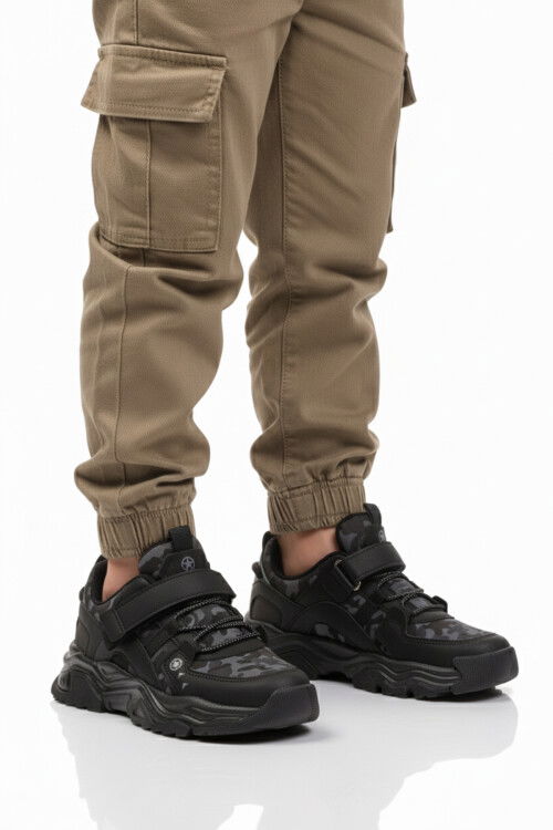 Black Velcro Lightweight Flexible Boys Sneakers 2021 F