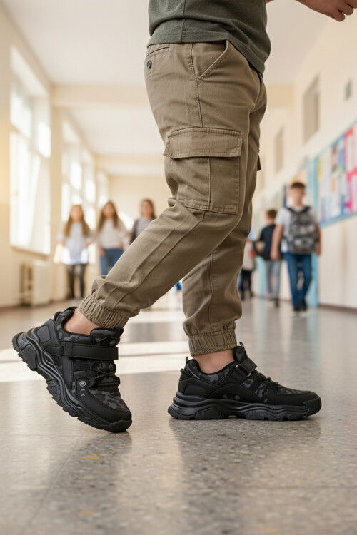 Black Velcro Lightweight Flexible Boys Sneakers 2021 F