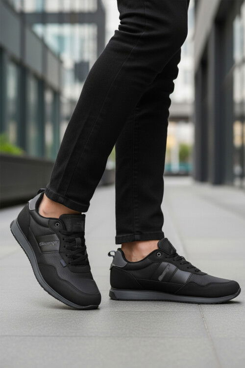 Siyah Füme Bağcıklı Cilt Erkek Spor Ayakkabı Offense M