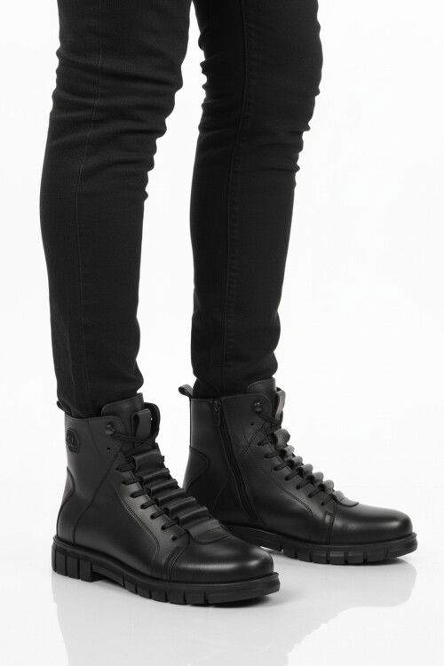 Siyah Deri Kürkü Soğuğa Dirençli Kaymaz Erkek Bot 2K8518 M