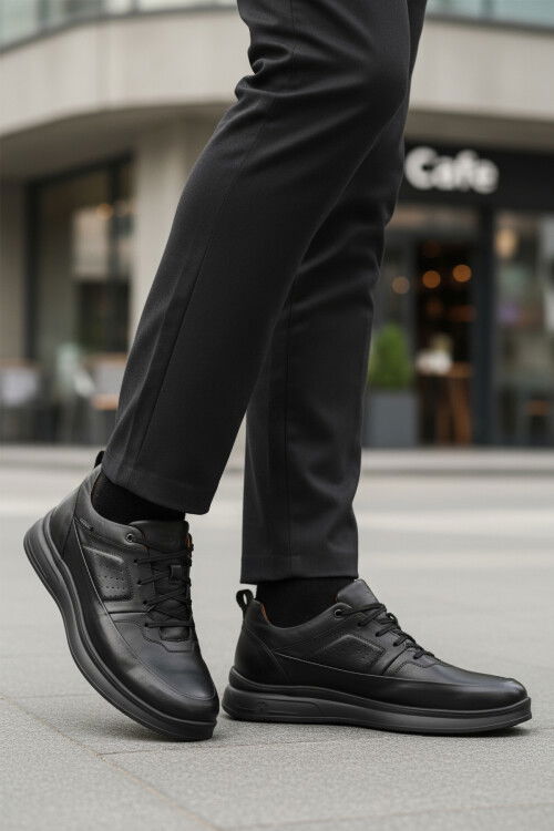 Siyah Hakiki Deri Ortopedik Erkek Casual Ayakkabı 252070 M