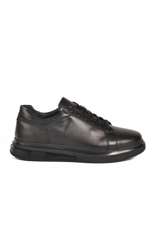 Black Lace-Up Genuine Leather Mens Sneakers 2577 M