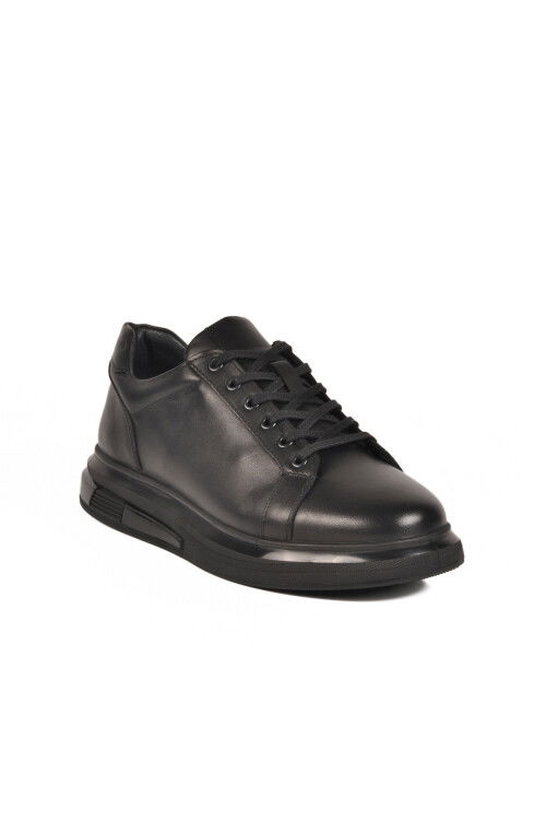 Black Lace-Up Genuine Leather Mens Sneakers 2577 M
