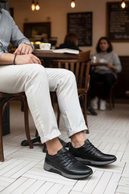 Siyah Hakiki Deri Erkek Casual Ayakkabı 2720-1 M