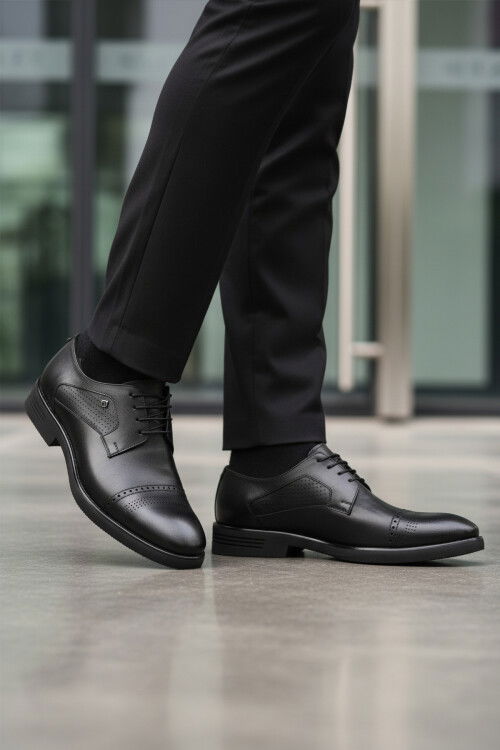 Siyah Hakiki Deri Bağcıklı Erkek Klasik Ayakkabı 3255 M