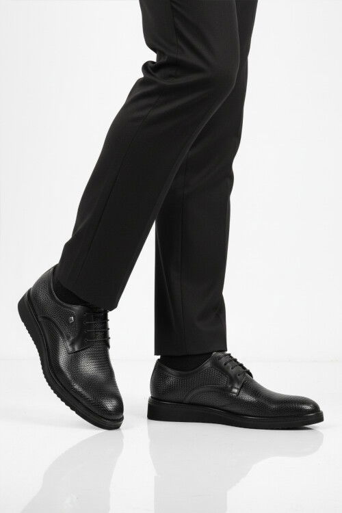 Siyah Hakiki Deri Bağcıklı Erkek Klasik Ayakkabı 3264 M